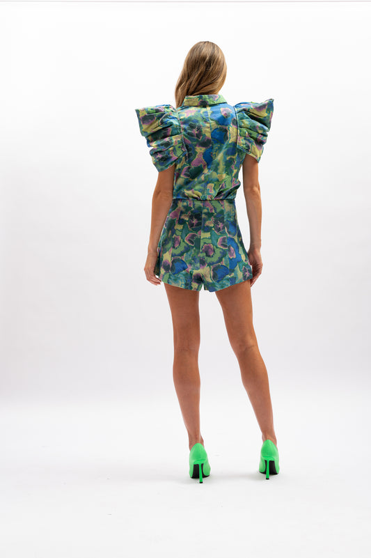 Stella Shirt - Aquatic - green/blue puff shoulder shirt - Aureta