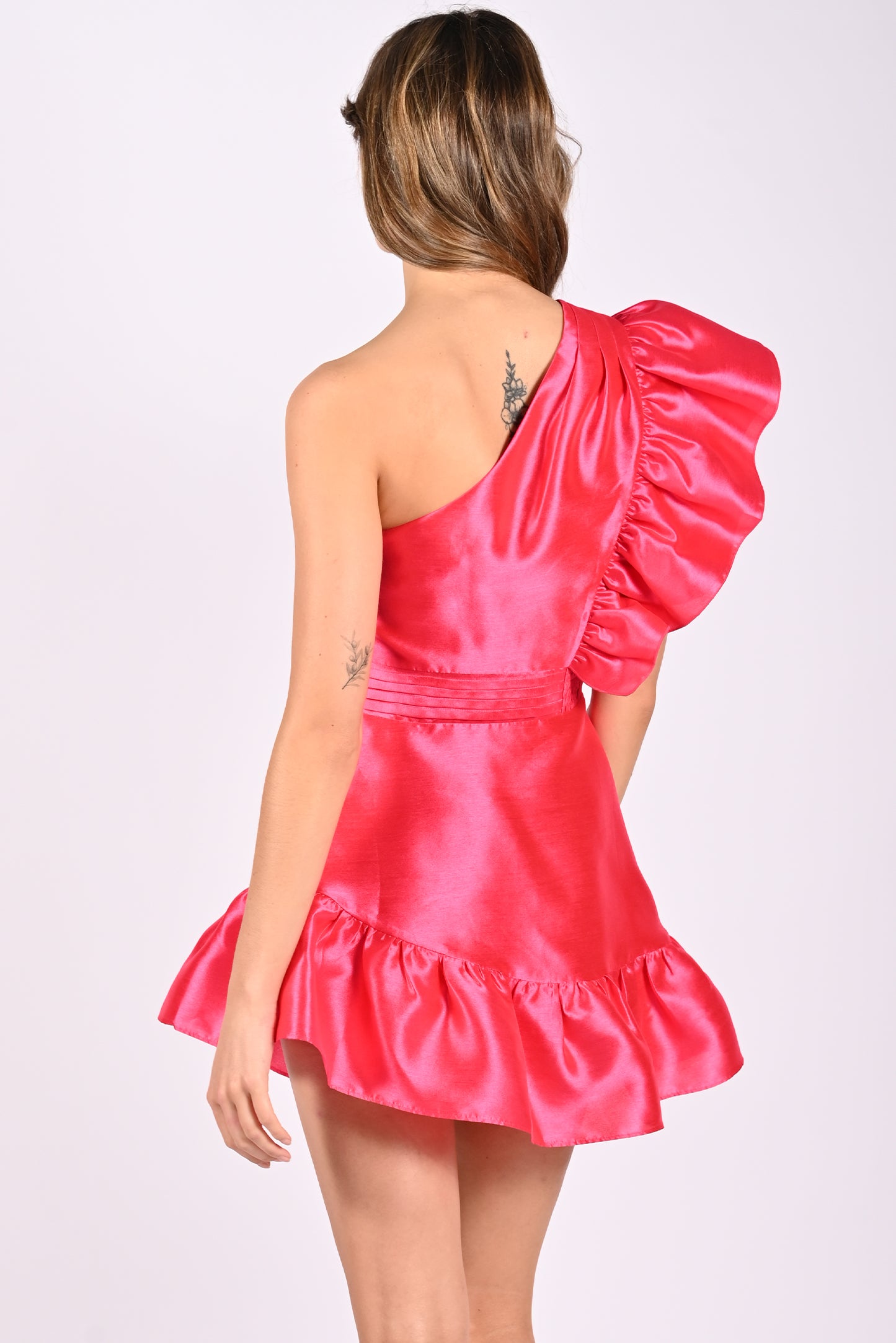 Bess One Shoulder Mini Dress - Fuchsia