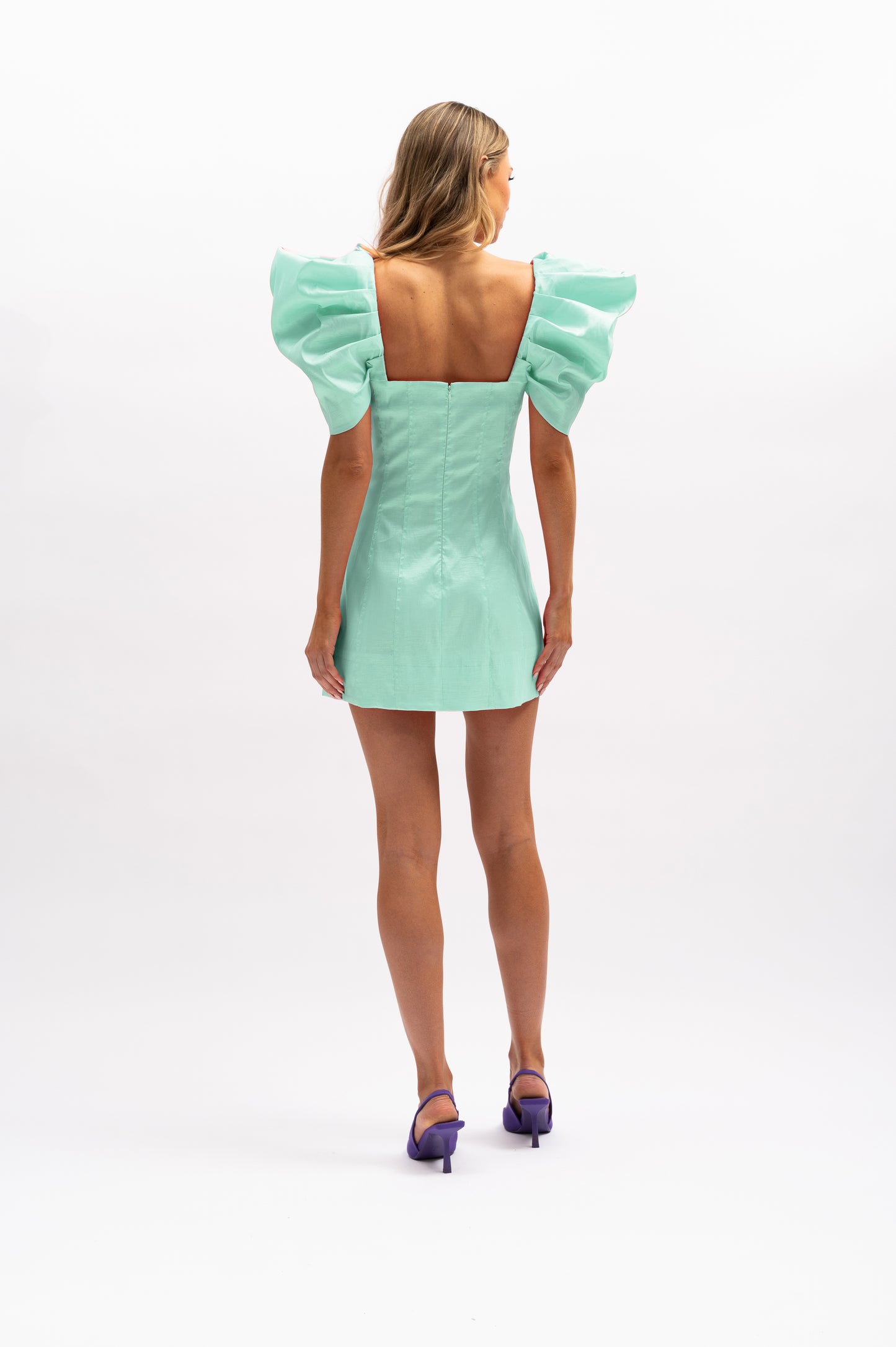 Lisette Dress - Mint - puff sleeve mint mini dress - Aureta