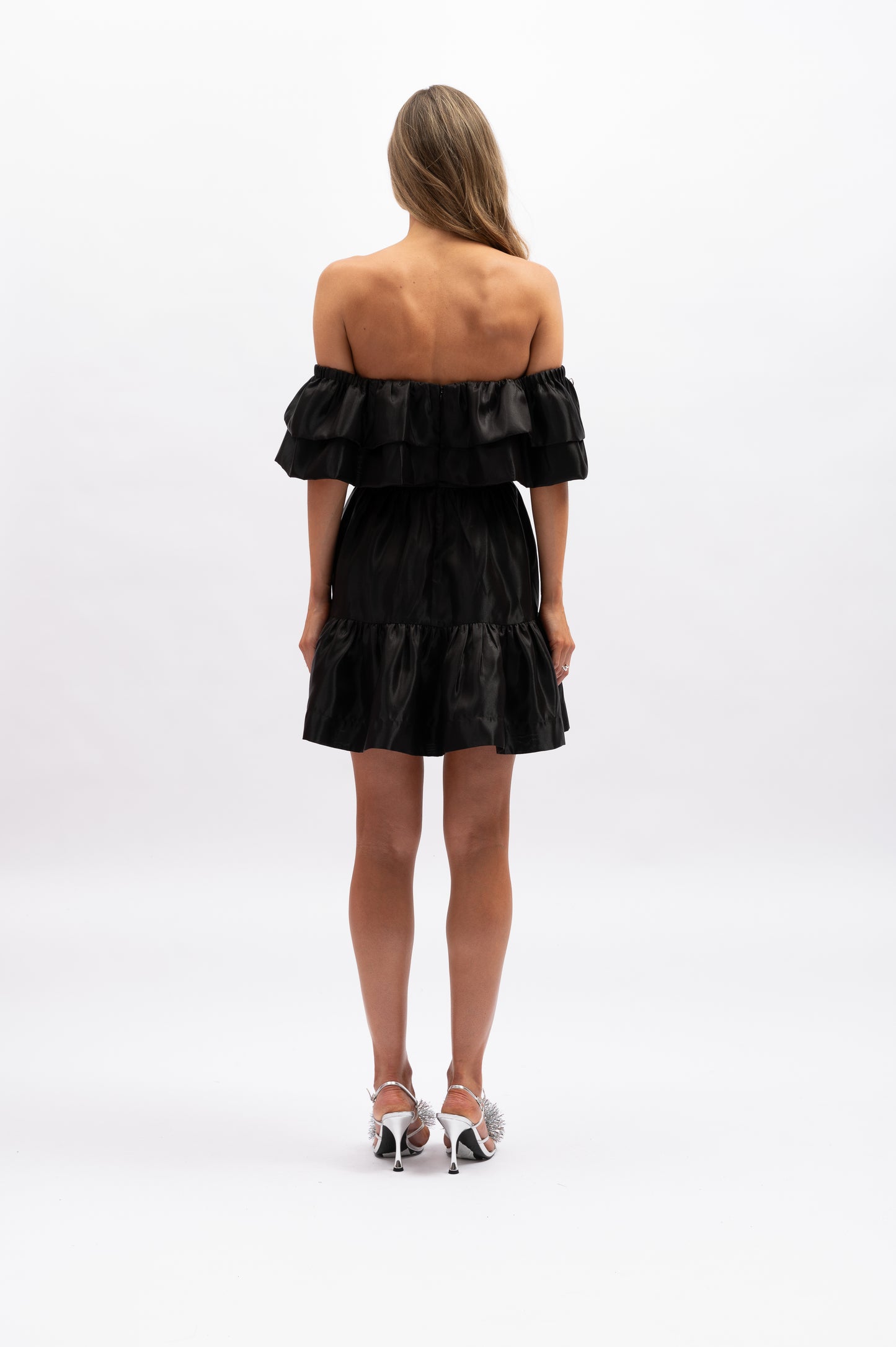 Lyla Mini Dress - Black - off the shoulder black mini dress with ruffles - Aureta