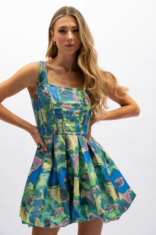 Piper Mini Dress - Aquatic - balloon mini dress - Aureta