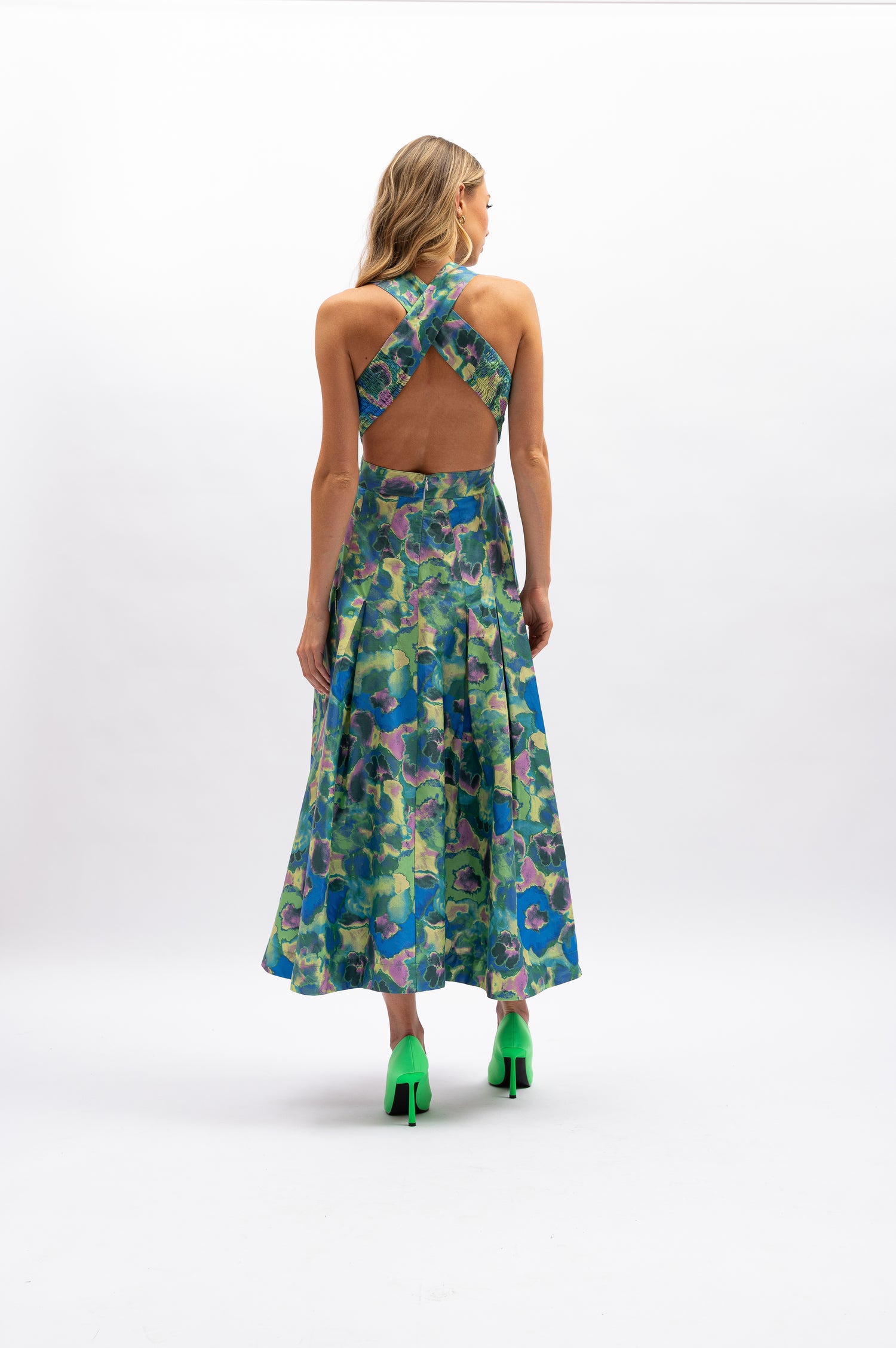 Elke Maxi Dress - Aquatic - Green/blue high neck maxi dress - Aureta
