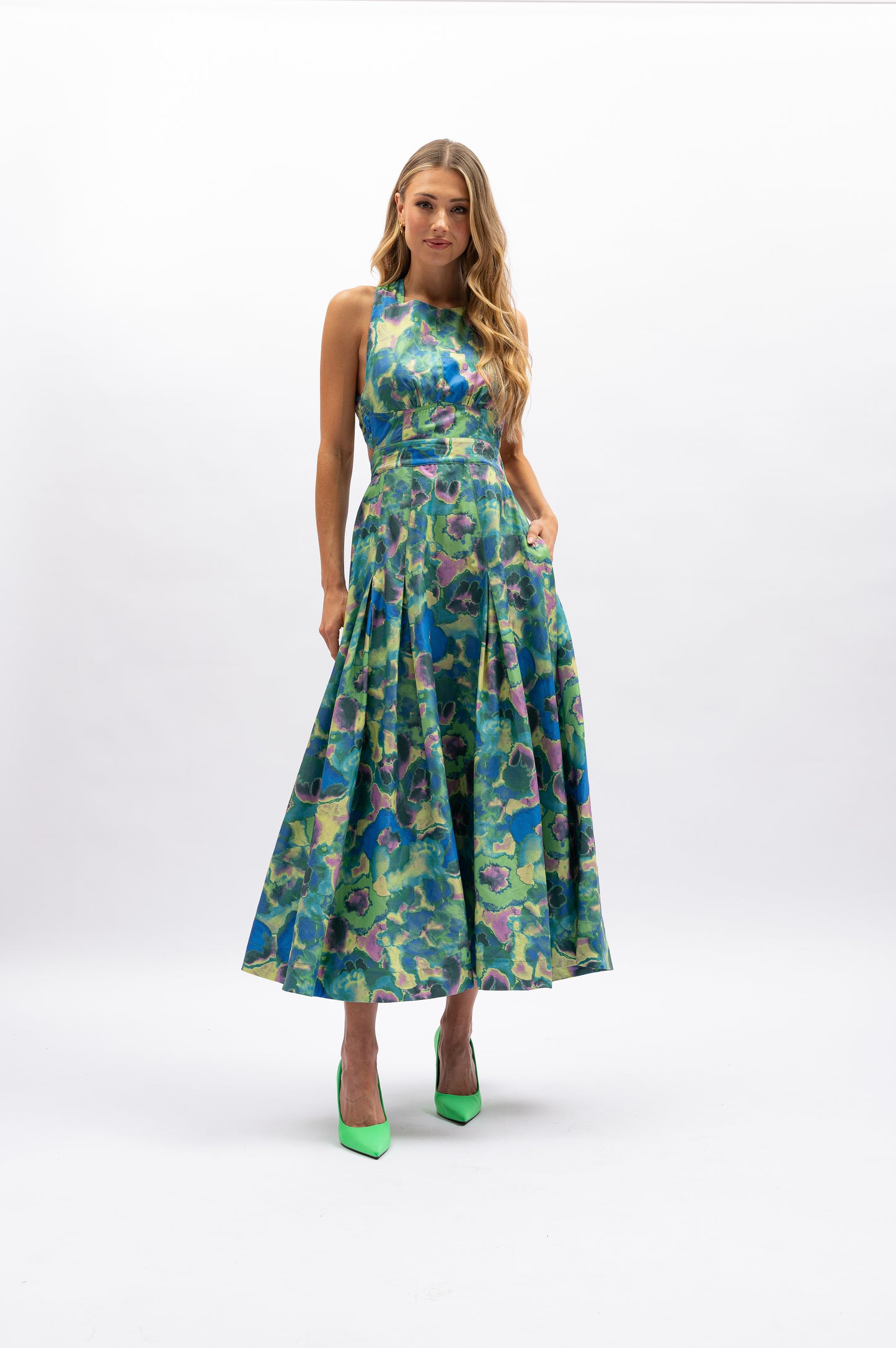 Elke Maxi Dress - Aquatic - Green/blue high neck maxi dress - Aureta