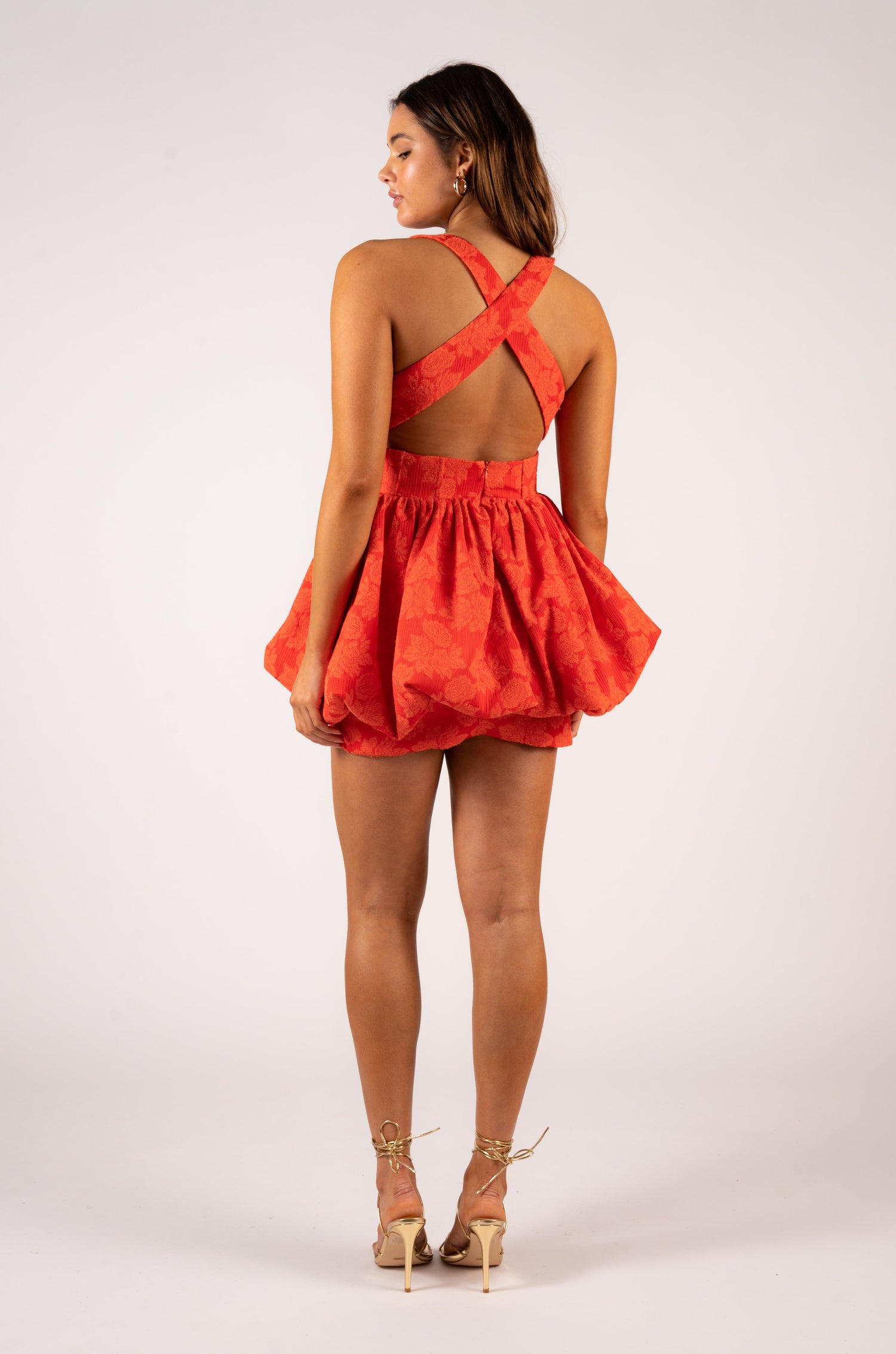 bright orange mini dress Cora Orange Tie Back Mini Dress - US 10